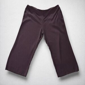 Eileen Fisher Silk Crepe Eggplant Wide Leg Crop Pants Quiet Luxury Minimalist XL
